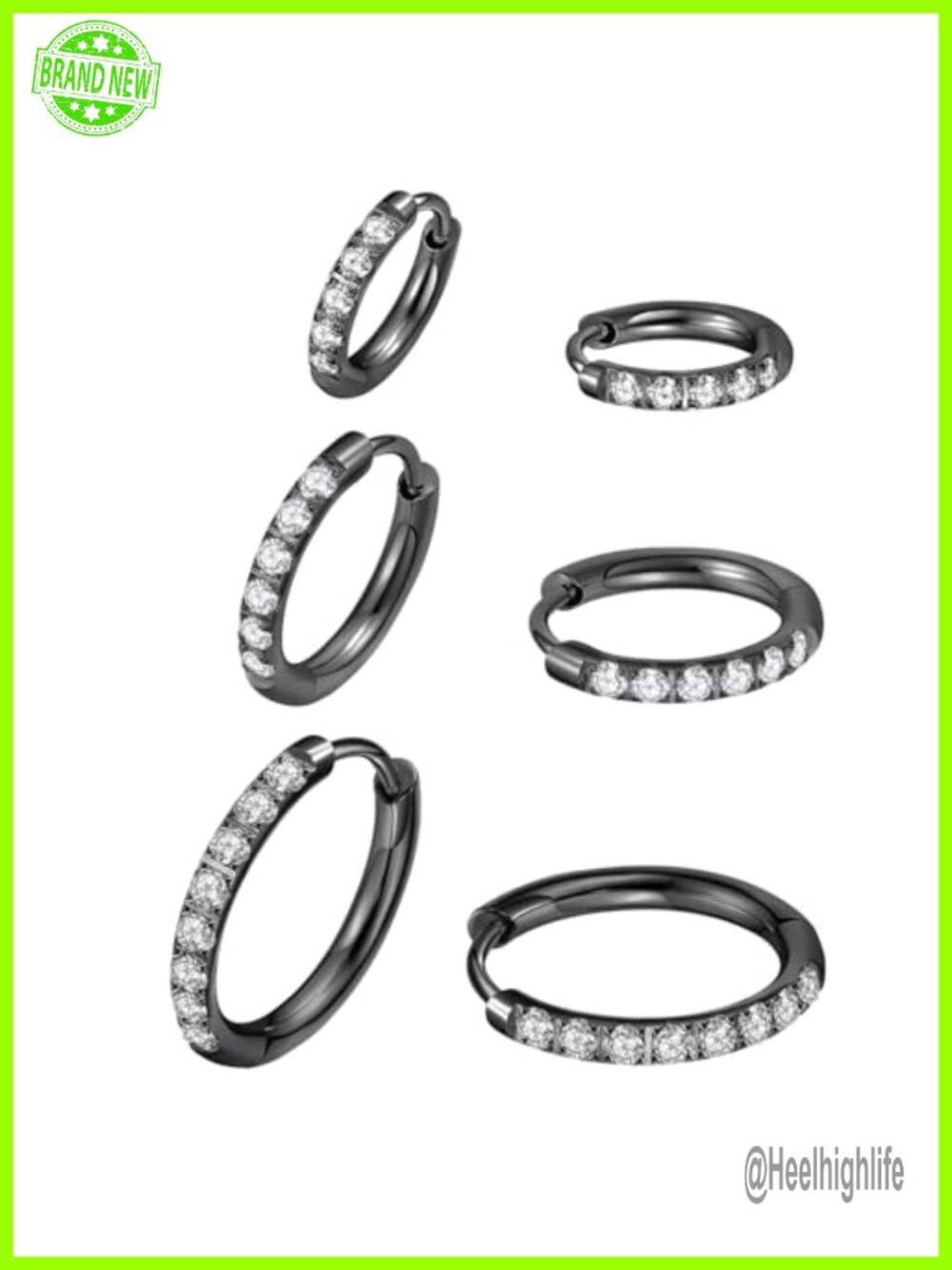 316L Surgical Steel Huggie Hoop Earrings Cubic Zirconia Pave Hypoallergenic